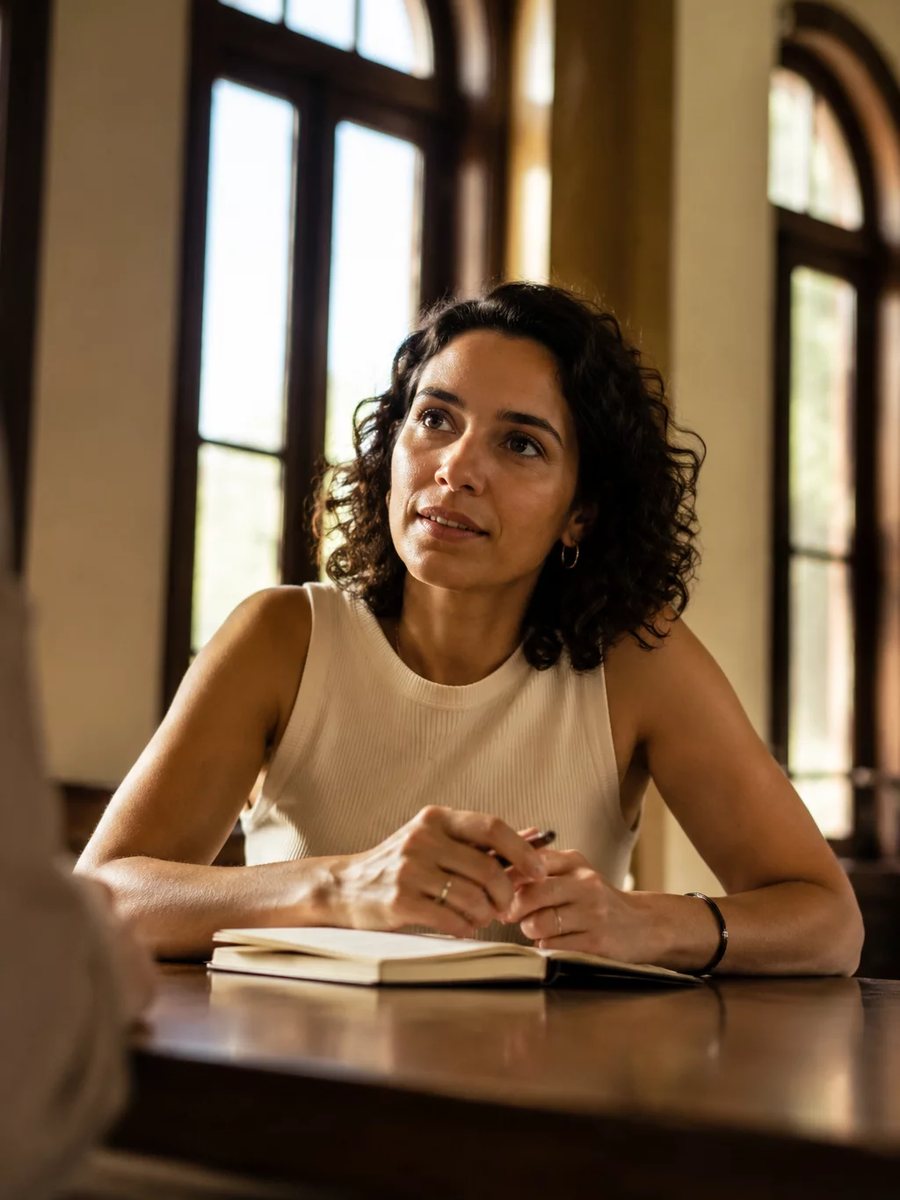 Participante com o braço levantado pedindo a vez numa mesa coberta de rascunhos
